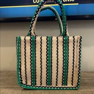 H&M Green and Black small Striped Tote w crossbody belt